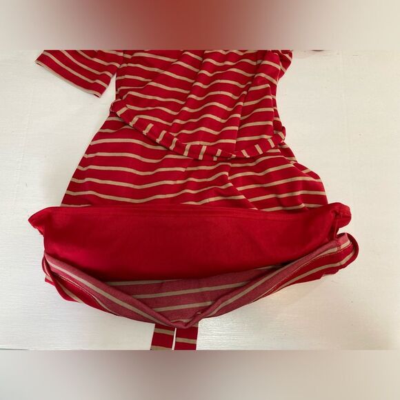 Banana Republic Dress Women's Large Red Tan Stripe Short Sleeve Knee Length - Picture 7 of 11